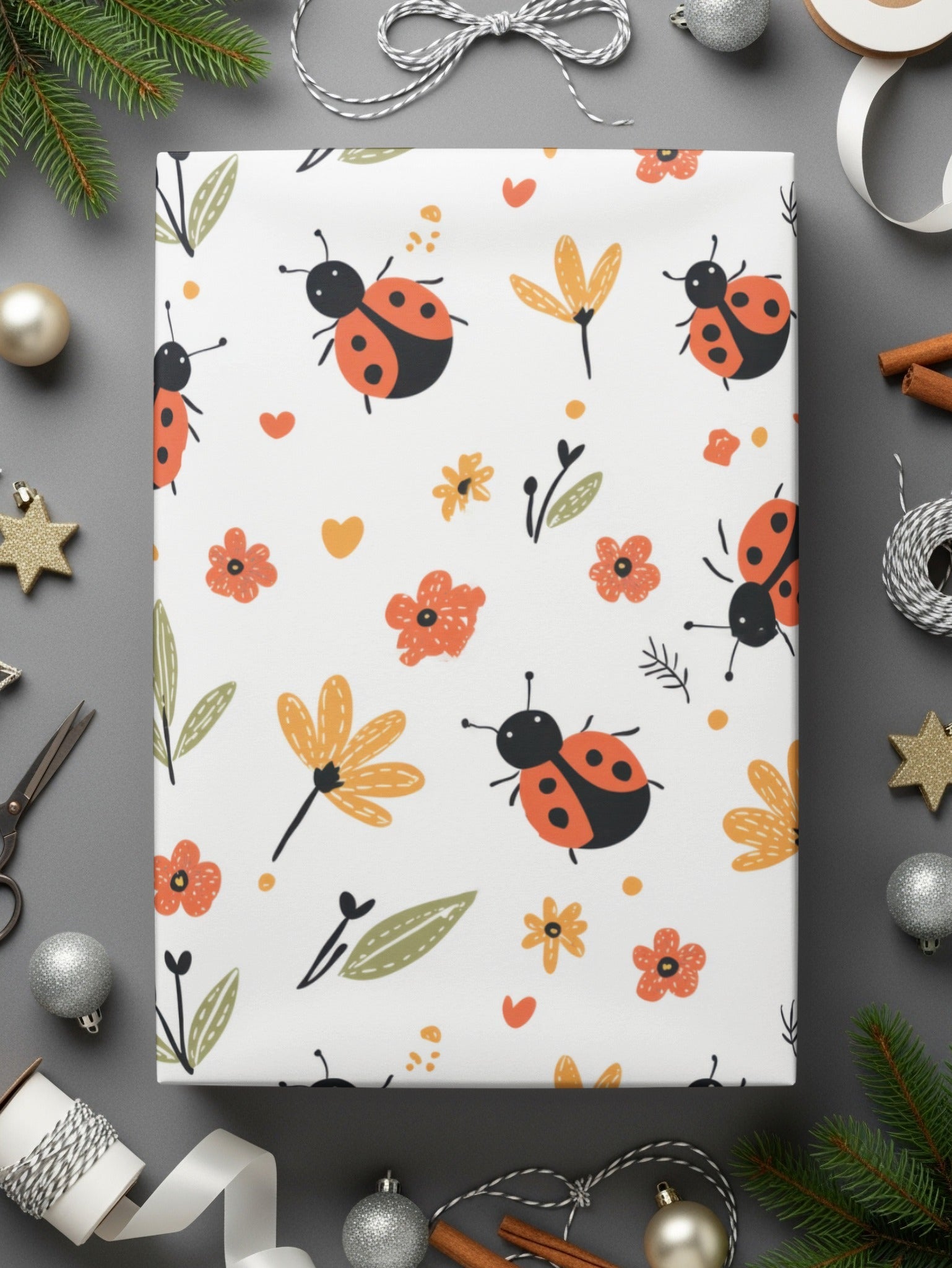 Ladybug Digital Pattern, Seamless Flower Pattern, Insect Pattern, Scrapbook Paper, Fabric Design, Cute Bug Repeat Pattern, Kawaii