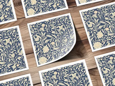 Larkspur Print Seamless William Morris Background Blue Cream Digital