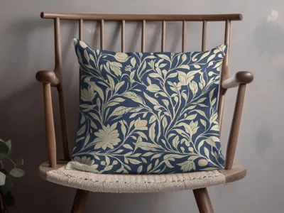 Larkspur Print Seamless William Morris Background Blue Cream Digital
