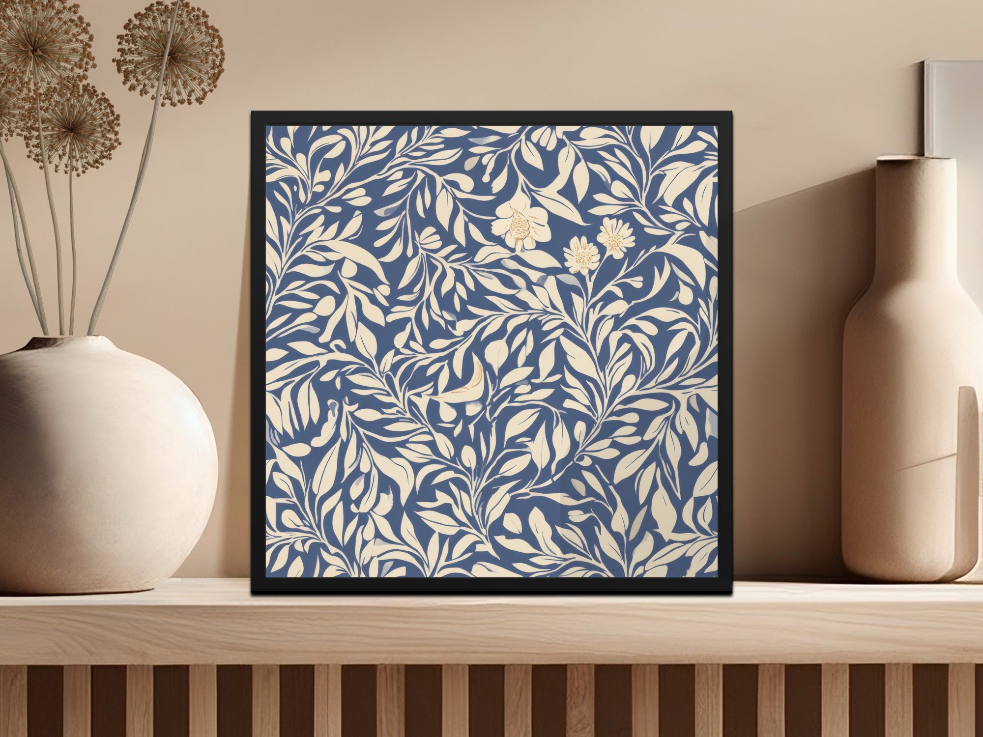Larkspur Seamless William Morris Pattern Vines Background Blue and Beige Pattern Digital