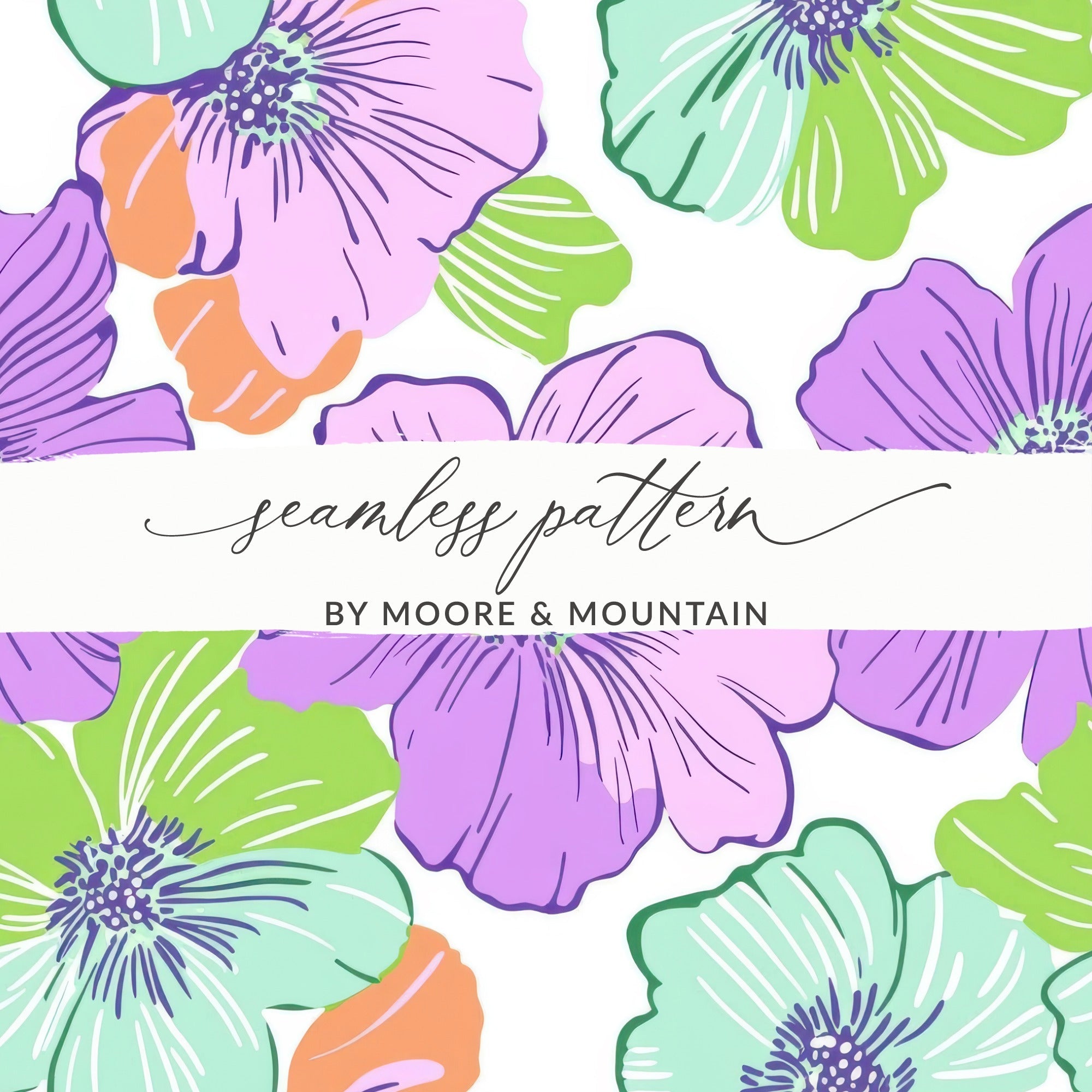Lavender Preppy Digital Paper, 60s floral pattern, Seamless Floral Print, Retro Flower Background, Floral Pattern Paper, Floral Digital