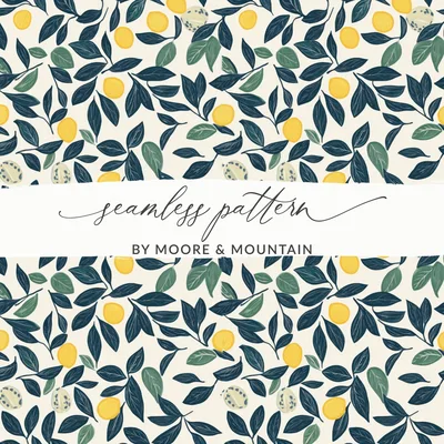 Lemon Digital Paper, Dark Green Leaves Pattern, Printable Seamless Background, Citrus Fruit Wallpaper, Tropical Summer Scrapbook Paper