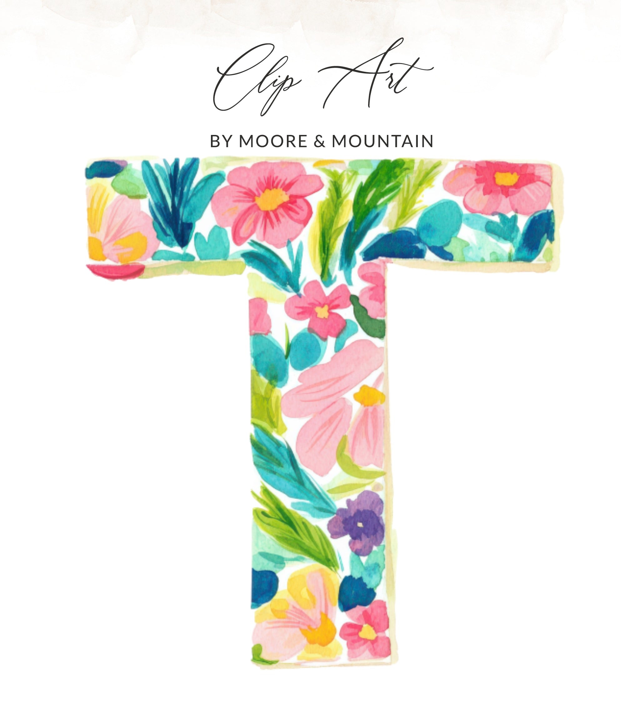 Letter T Floral Watercolor SVG, PNG Digital Download, Botanical Alphabet Clipart, Vibrant Initial Monogram, Scrapbooking Print Art