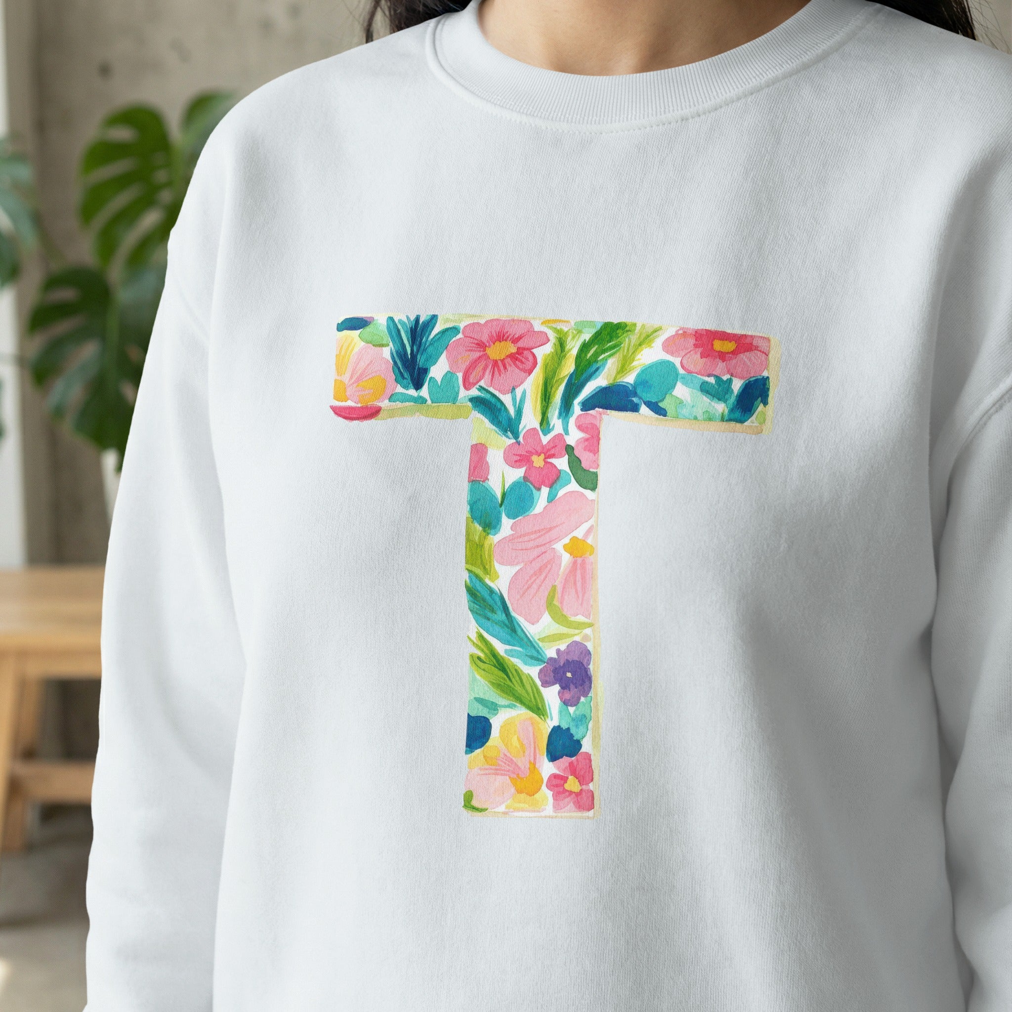 Letter T Floral Watercolor SVG, PNG Digital Download, Botanical Alphabet Clipart, Vibrant Initial Monogram, Scrapbooking Print Art