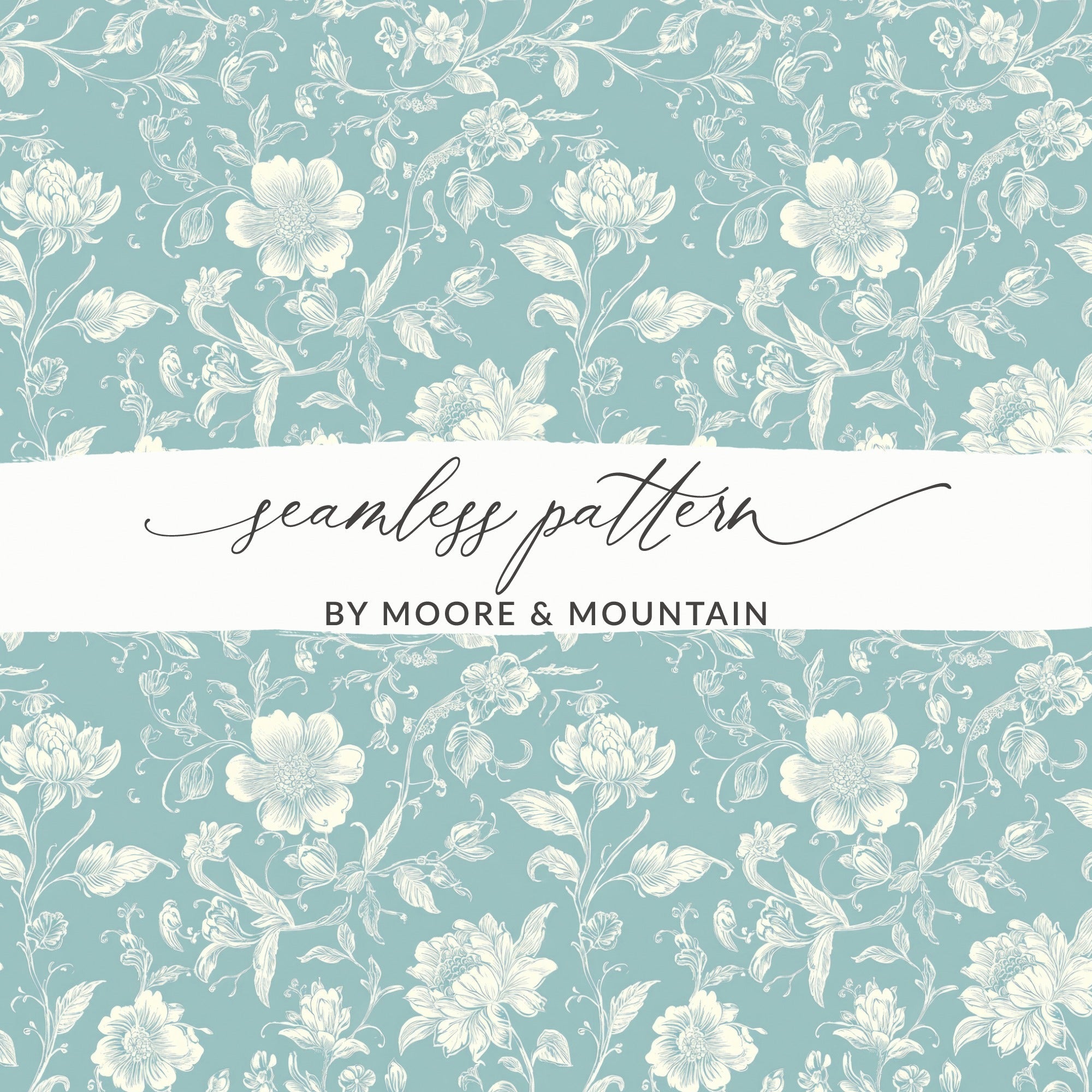 Light Blue Floral Chinoiserie Toile Design Digital