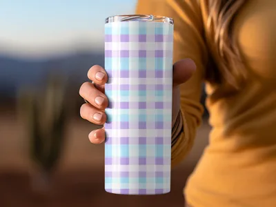 Light Blue Lavender White Pastel Checkered Digital