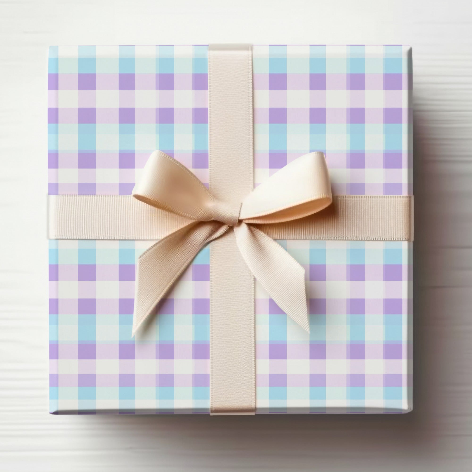 Light Blue Lavender White Pastel Checkered Digital