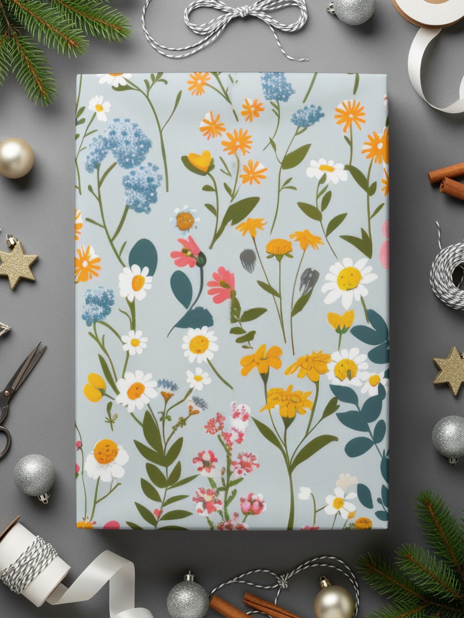 Light Blue Modern Wildflower Field Seamless Allover Pattern Download