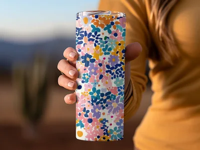 Light Blue Pink Floral Pattern for Spring Summer Time Digital