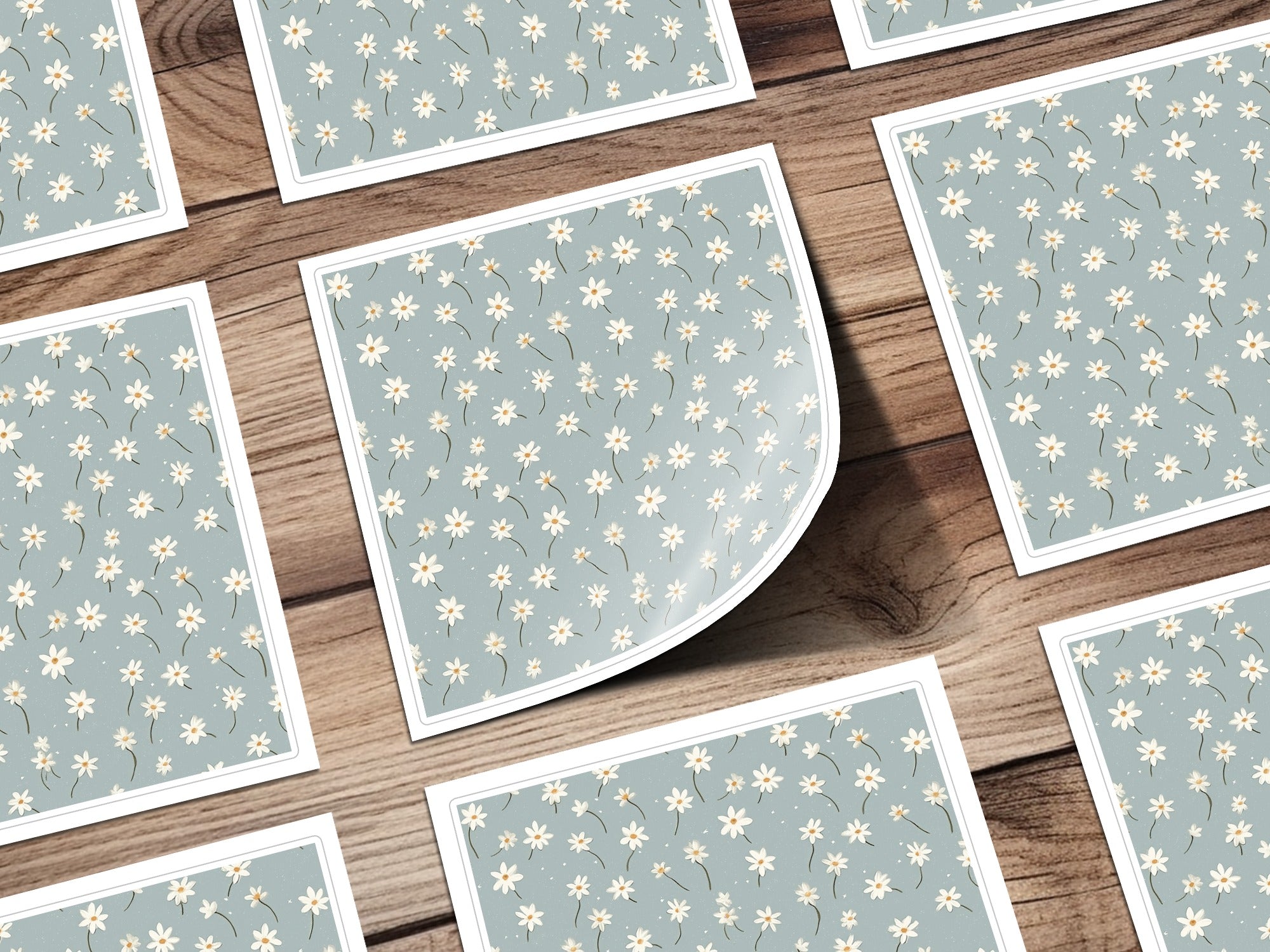 Light Blue Seamless Modern Boho Background Daisy Field