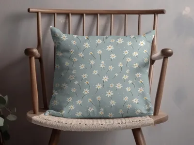 Light Blue Seamless Modern Boho Background Daisy Field