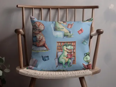 Light Blue Watercolor Dinosaurs Reading Books Pattern