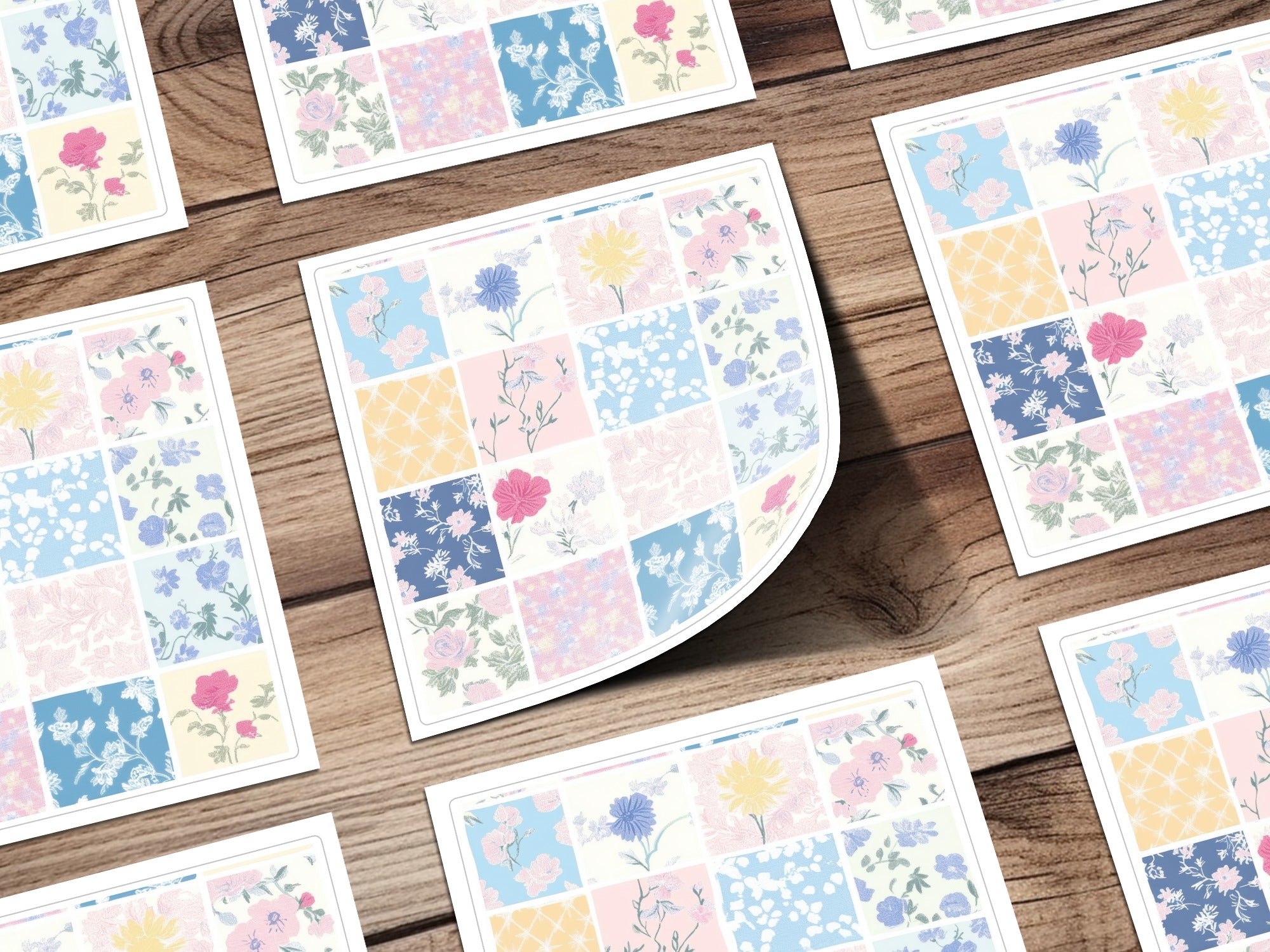 Light Pink and Blue Seamless Patchwork Digital Paper, Quilted Squares Seamless Background JPEG Pattern for Commercial Use