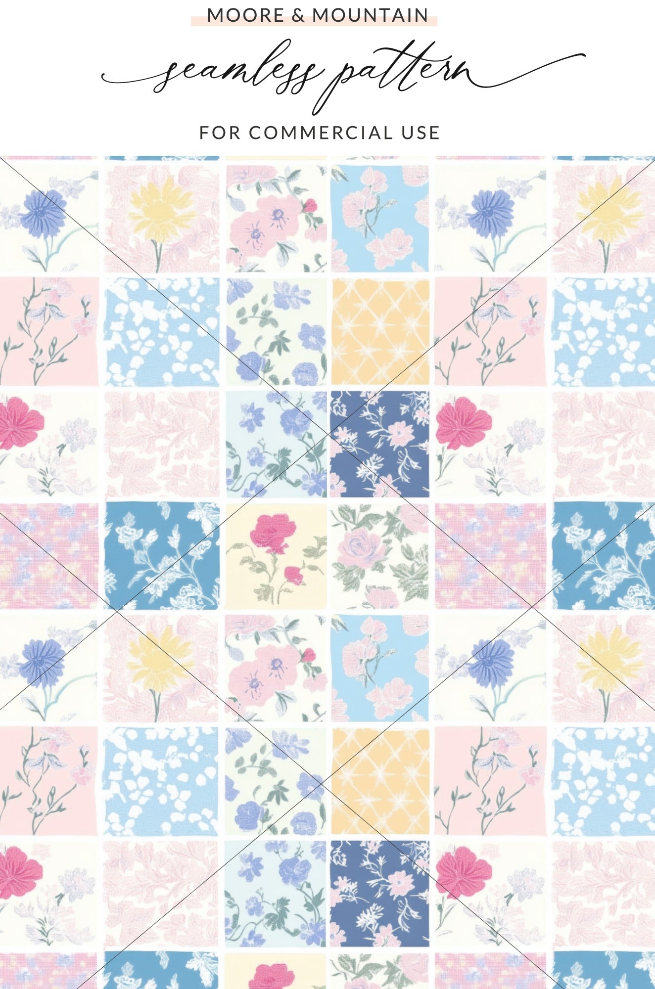Light Pink and Blue Seamless Patchwork Digital Paper, Quilted Squares Seamless Background JPEG Pattern for Commercial Use