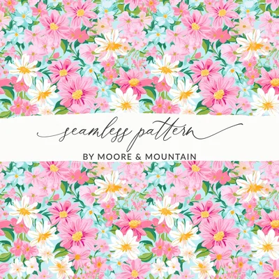 Light Pink Preppy Floral Maximalist Floral Pattern Digital