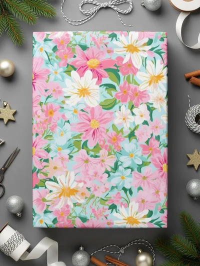 Light Pink Preppy Floral Maximalist Floral Pattern Digital