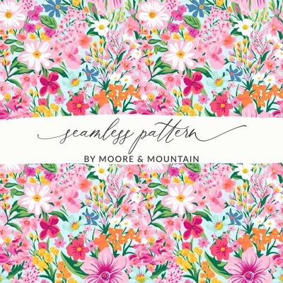 Light Pink Preppy Floral Maximalist Floral Pattern Digital