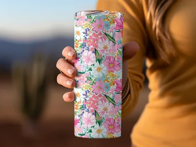 Light Pink Preppy Floral Maximalist Pattern Digital