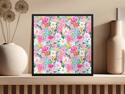 Light Pink Preppy Floral Maximalist Pattern Digital