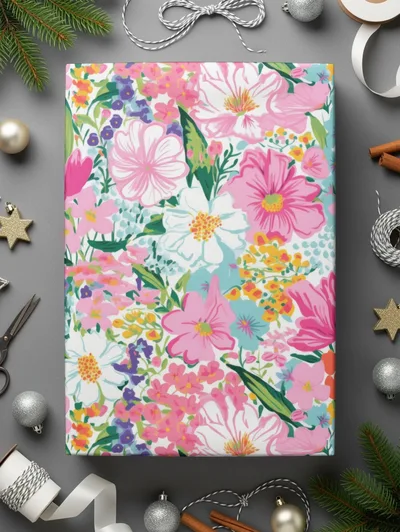 Light Pink Preppy Floral Maximalist Pattern Digital