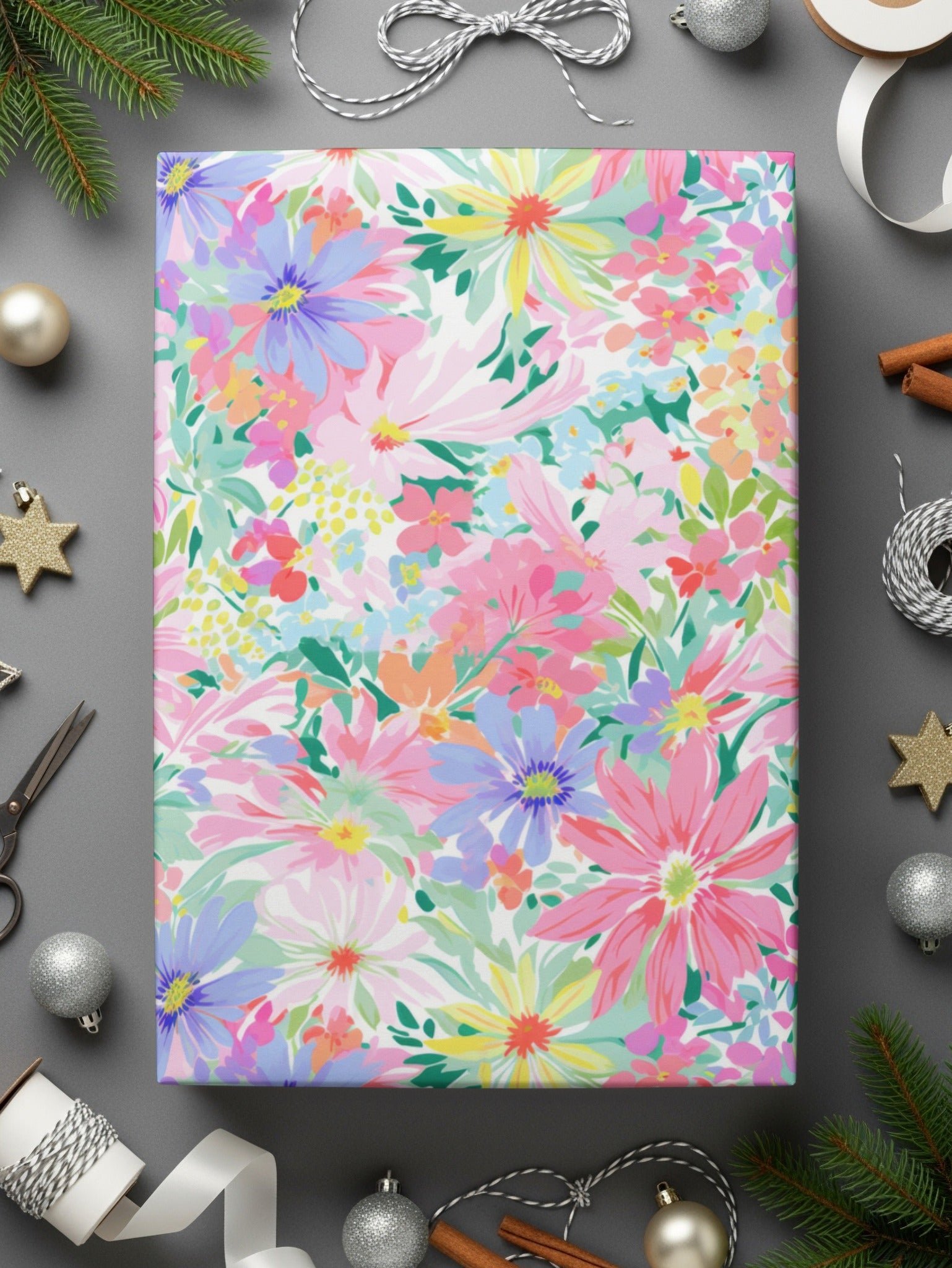 Light Pink Preppy Pastel Floral Maximalist Floral Pattern