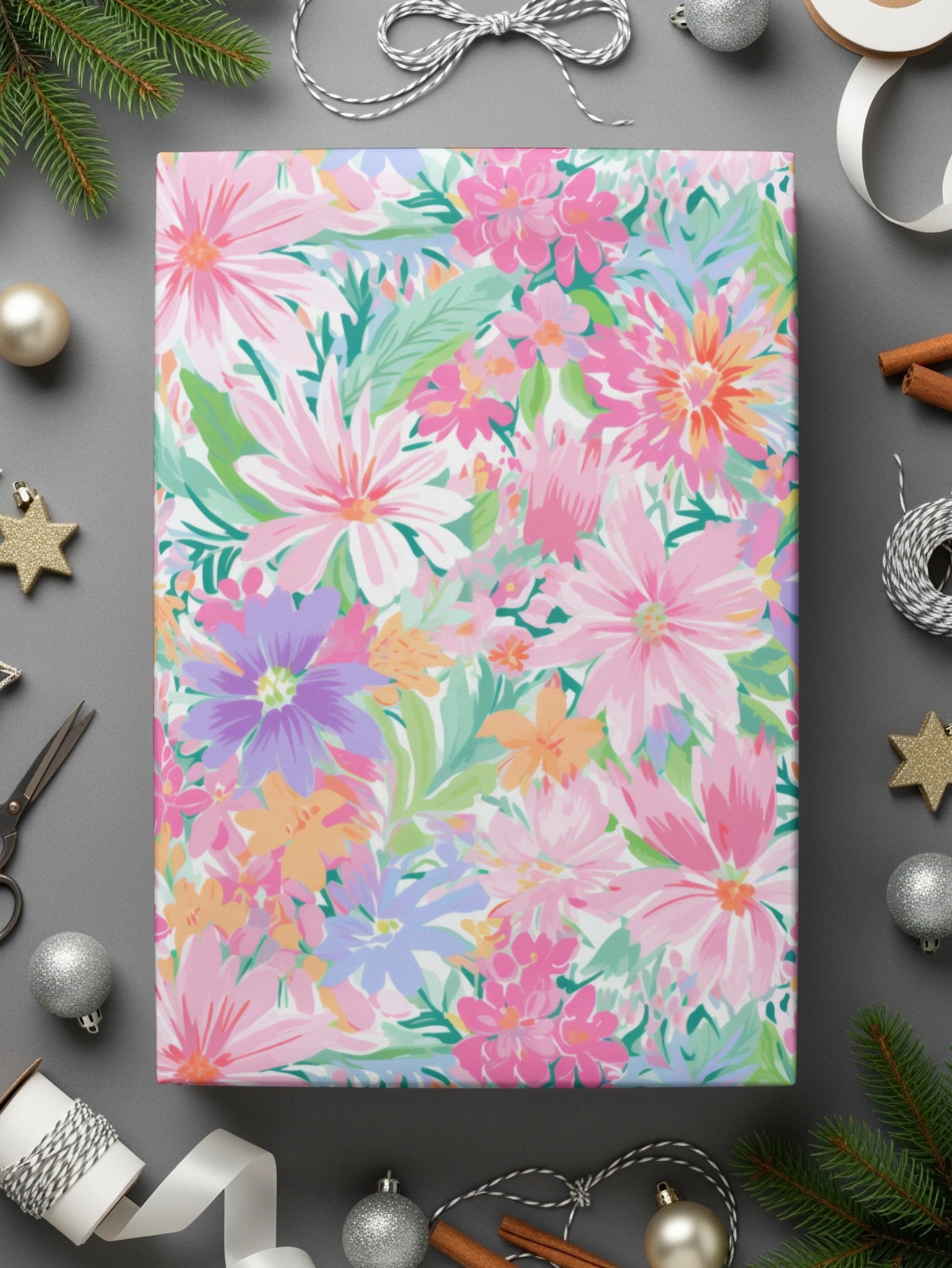 Light Pink Preppy Pastel Floral Maximalist Floral Pattern