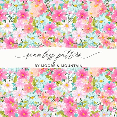 Light Pink Preppy Pastel Floral Maximalist Floral Pattern Digital