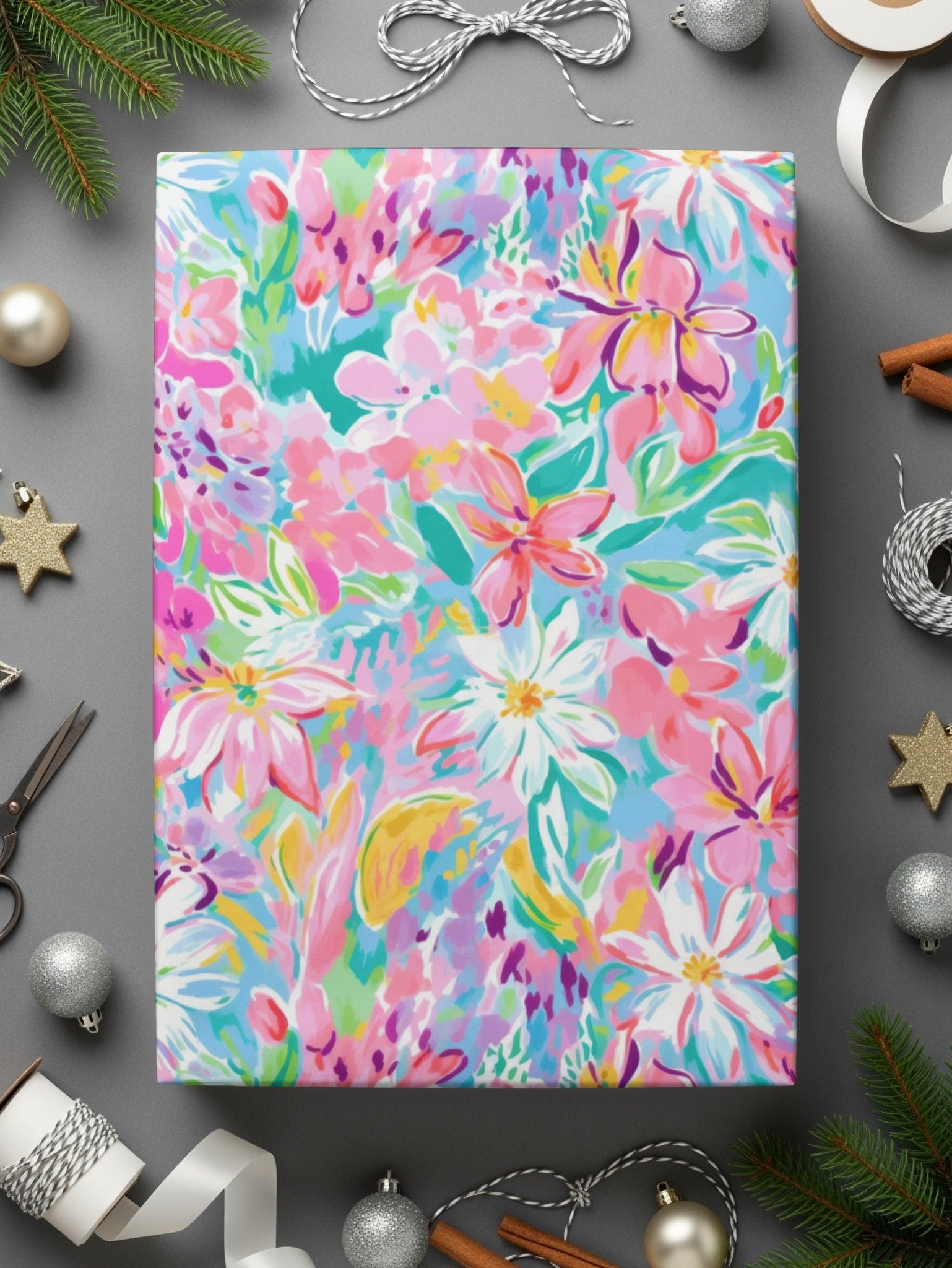 Light Pink Preppy Pastel Floral Maximalist Floral Pattern Digital