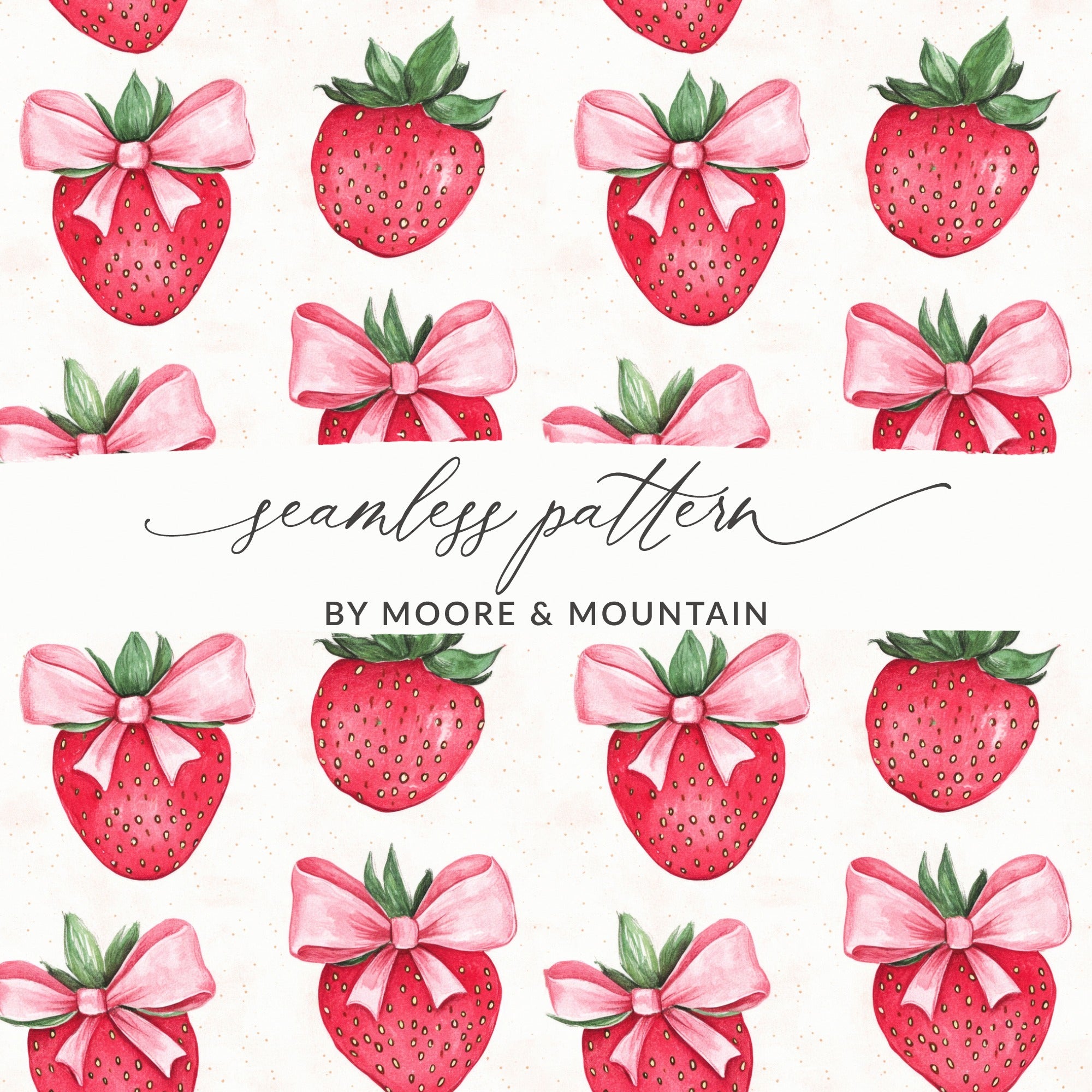 Light Pink Strawberries with Bow Seamless Coquette Digital