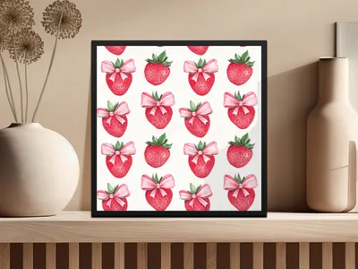 Light Pink Strawberries with Bow Seamless Coquette Digital