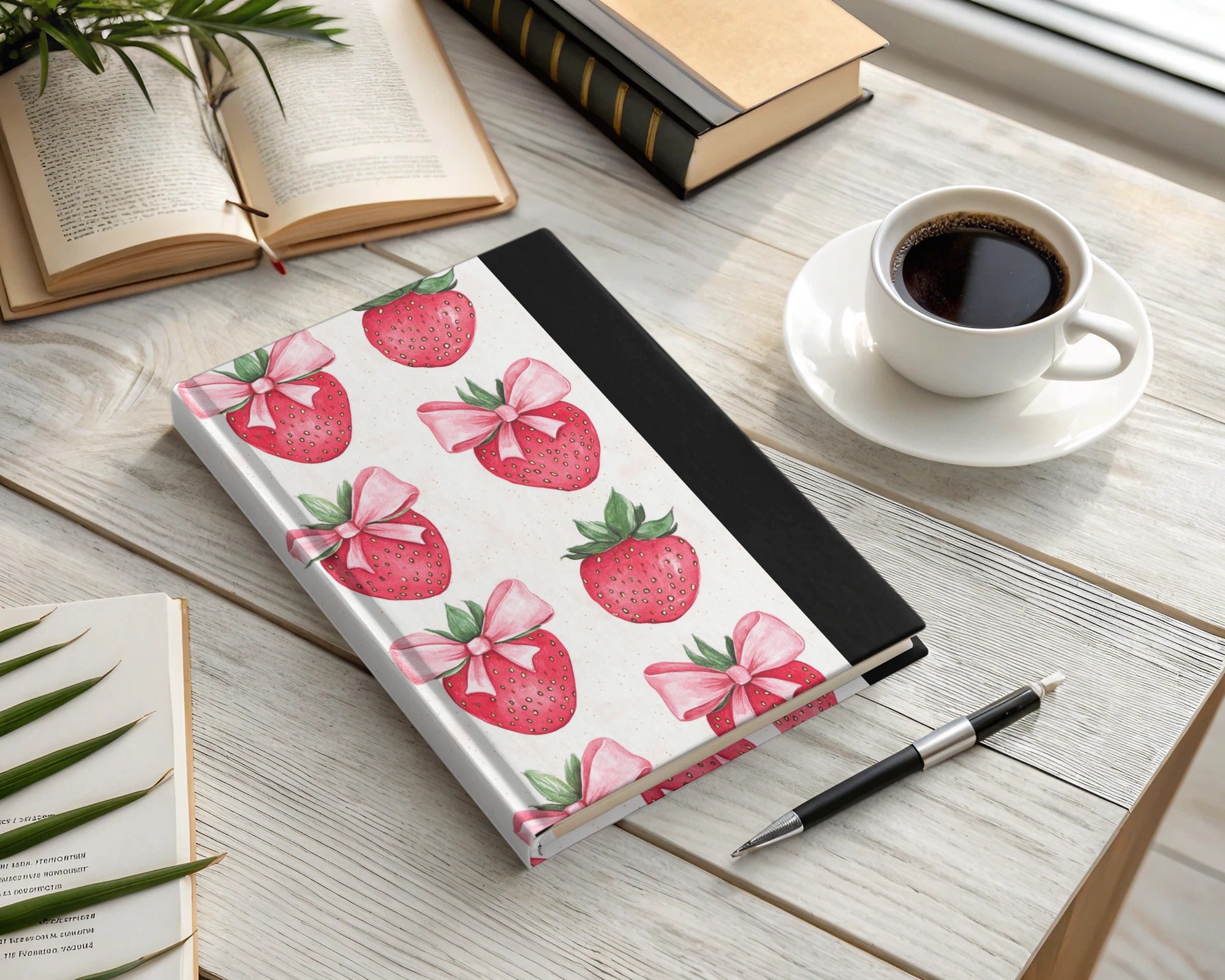 Light Pink Strawberries with Bow Seamless Coquette Digital
