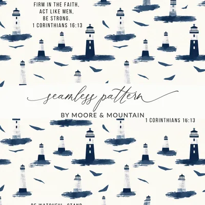 Lighthouse Christian Seamless Pattern for Boys Bible Verse Background, Digital Download