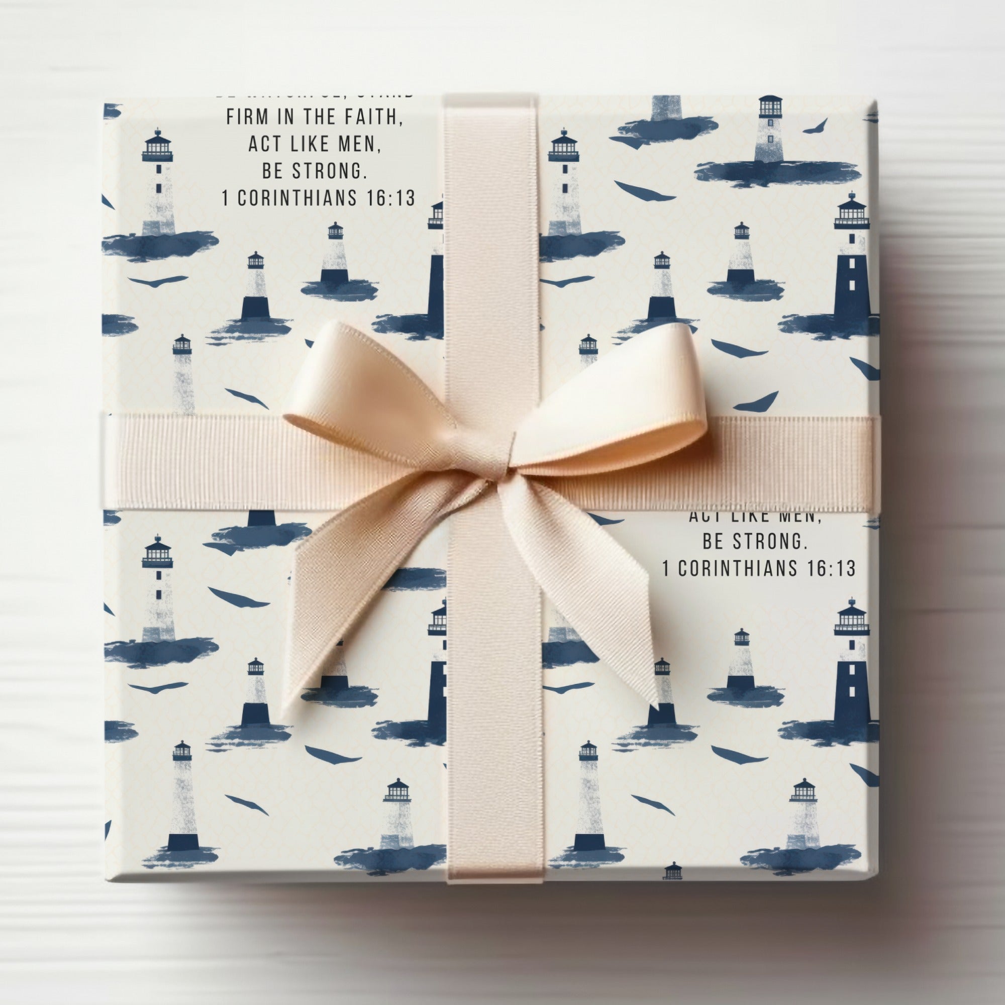 Lighthouse Christian Seamless Pattern for Boys Bible Verse Background, Digital Download