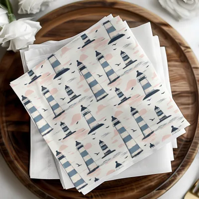 Lighthouse Pattern Digital Paper, Seamless Nautical Theme Design, Coastal Print for Crafts, Two Scale Options, JPEG Files