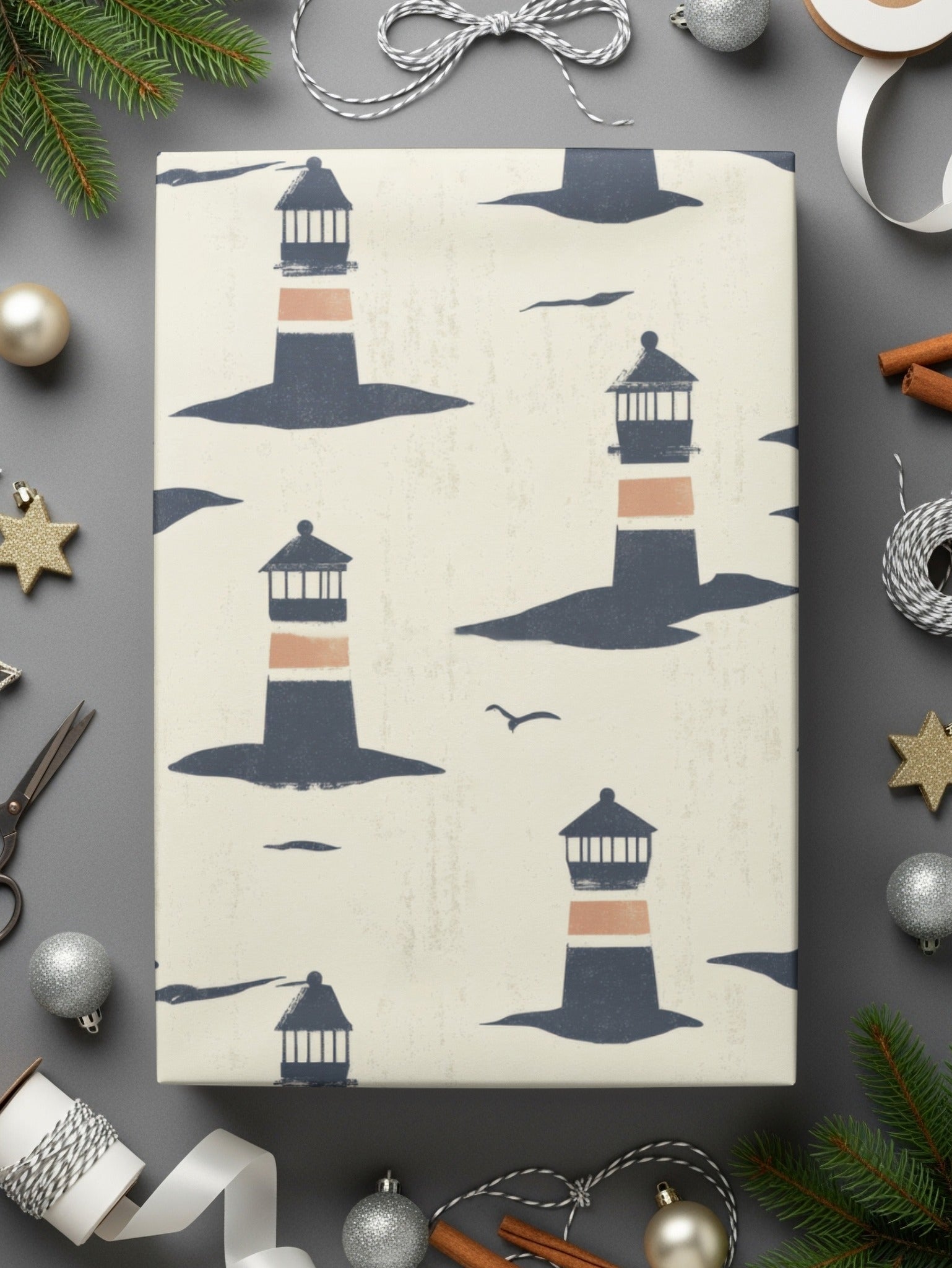 Lighthouse Seamless Digital Pattern, Nautical Theme, Coastal Design, Printable Paper, Fabric Design, 2 JPEG files, Ocean Art, Digital