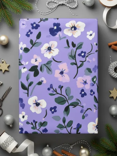 Lilac Ditsy Floral Pattern with Leaves and Blossoms Digital
