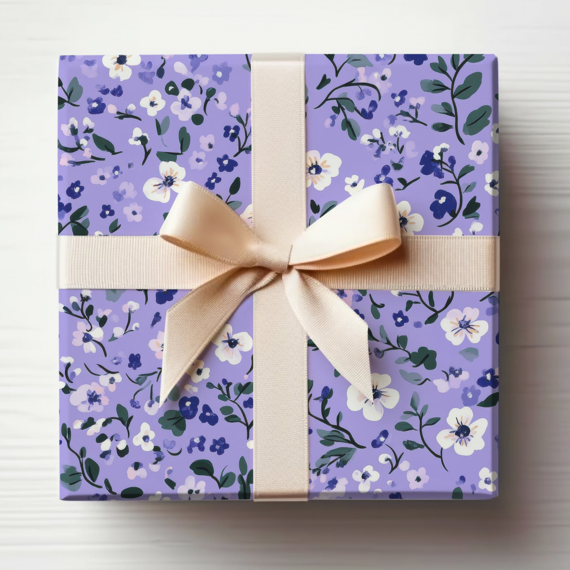 Lilac Ditsy Floral Pattern with Leaves and Blossoms Digital