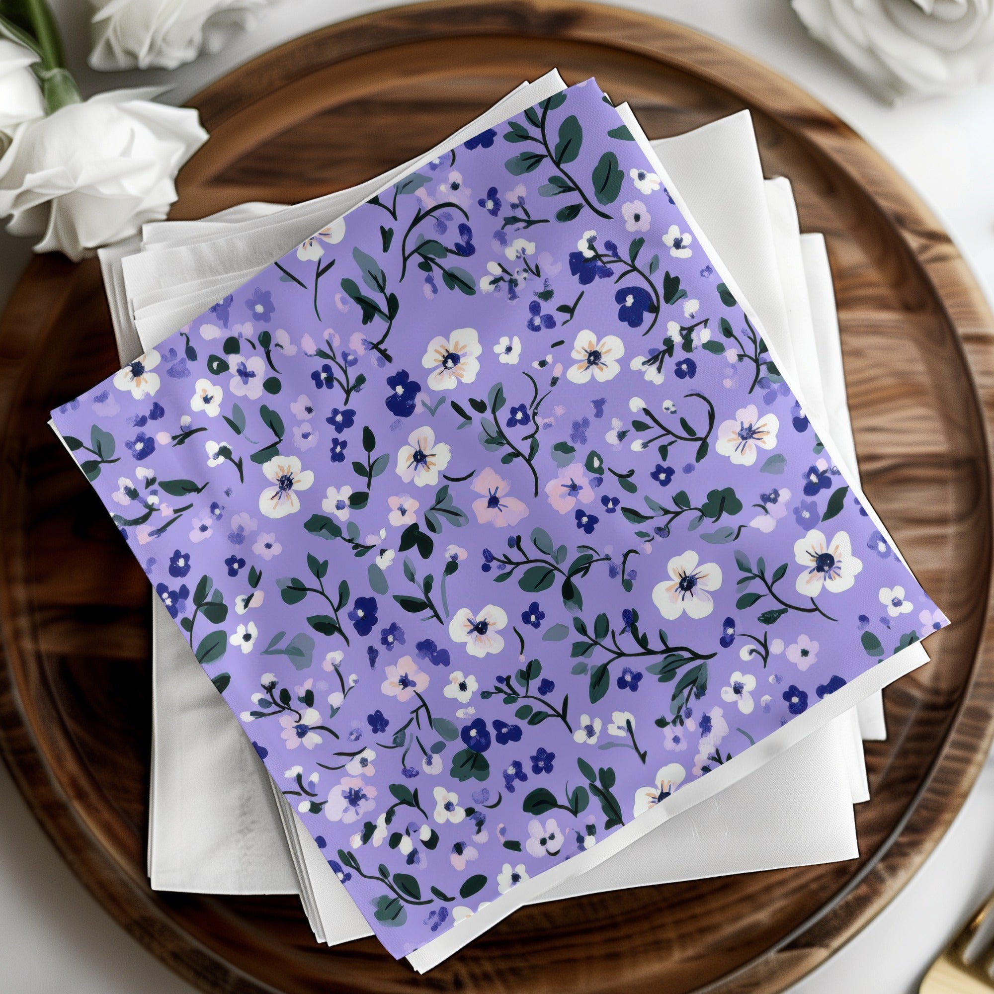 Lilac Ditsy Floral Pattern with Leaves and Blossoms Digital