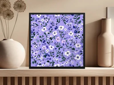 Lilac Ditsy Floral Pattern with Leaves and Blossoms Digital