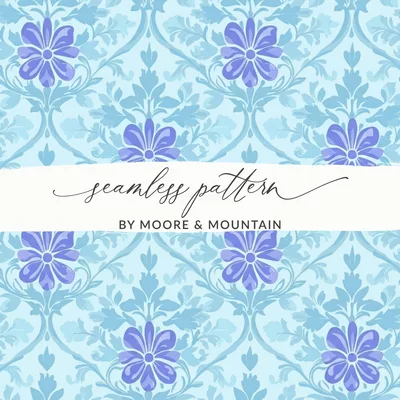 Lilac Floral Damask Seamless Pattern JPEG | Vintage Flower Digital Paper for Fabric, Scrapbooking, Light Blue Background | Elegant Craft
