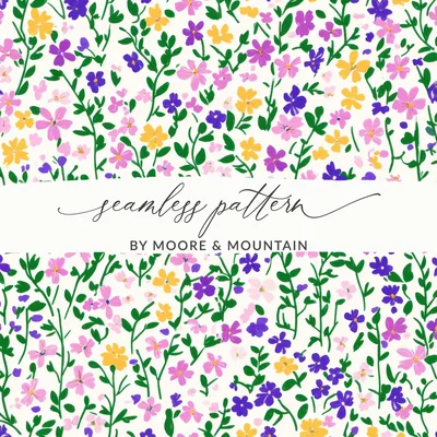 Lilac Multicolored Boho Floral Seamless Spring Floral Pattern Digital