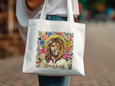 Lion of Judah T-Shirt Digital Design, Jesus Lion Face Shirt, Christian Floral Tee, Faith Gift PNG Sublimation File