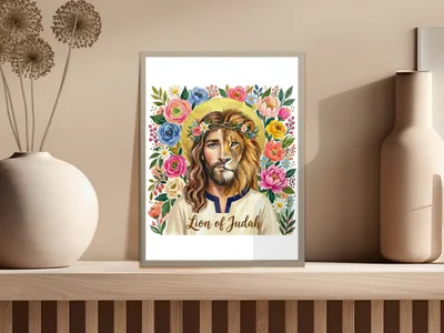 Lion of Judah T-Shirt Digital Design, Jesus Lion Face Shirt, Christian Floral Tee, Faith Gift PNG Sublimation File