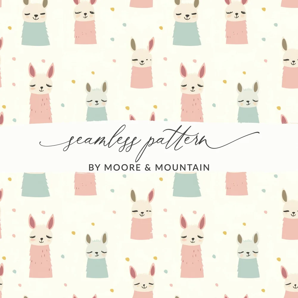 Llama Digital Seamless Pattern, Baby Animal Pattern, Cute Kids Fabric, Digital Download, Pastel Color Theme, JPEG Files - Moore and Mountain