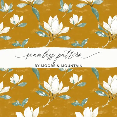 Magnolia Flower Seamless Pattern Arrangement Elegant Repeat Pattern Digital