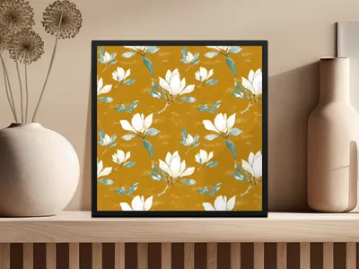 Magnolia Flower Seamless Pattern Arrangement Elegant Repeat Pattern Digital