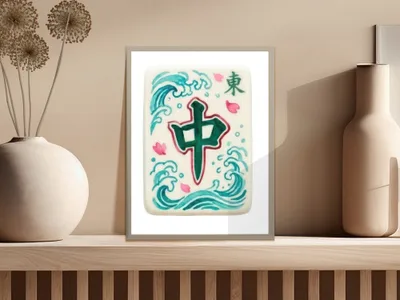 Mahjong Tile Art SVG PNG Clip Art | Japanese Wave Cherry Blossom Digital Download | Oriental Red Dragon East Wind Mahjong Player Gift