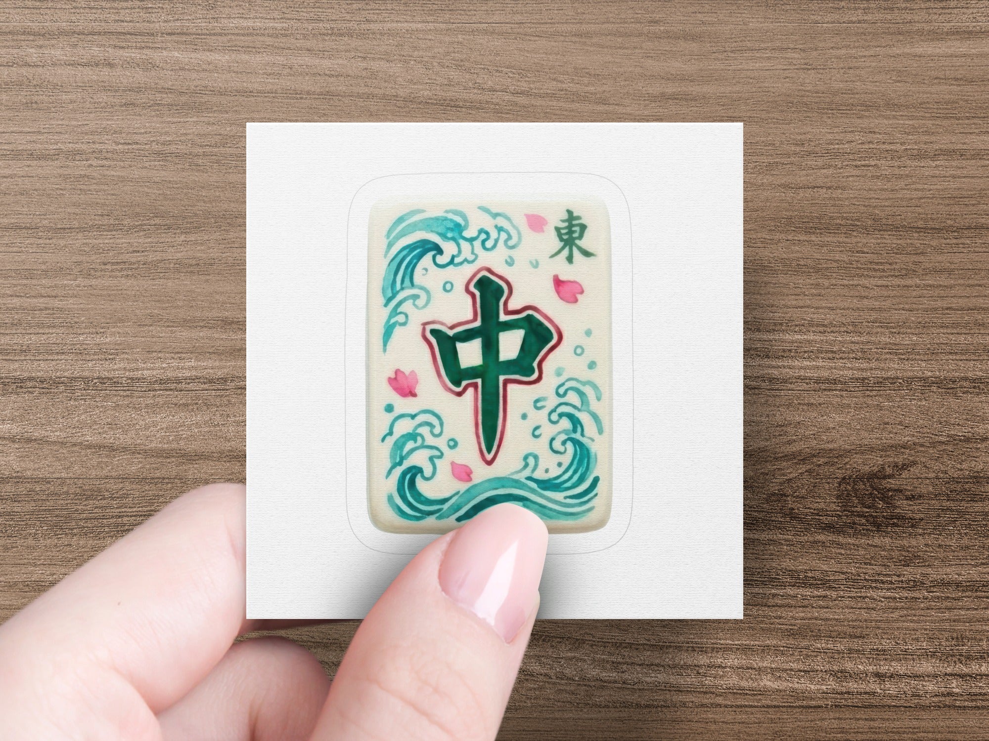 Mahjong Tile Art SVG PNG Clip Art | Japanese Wave Cherry Blossom Digital Download | Oriental Red Dragon East Wind Mahjong Player Gift