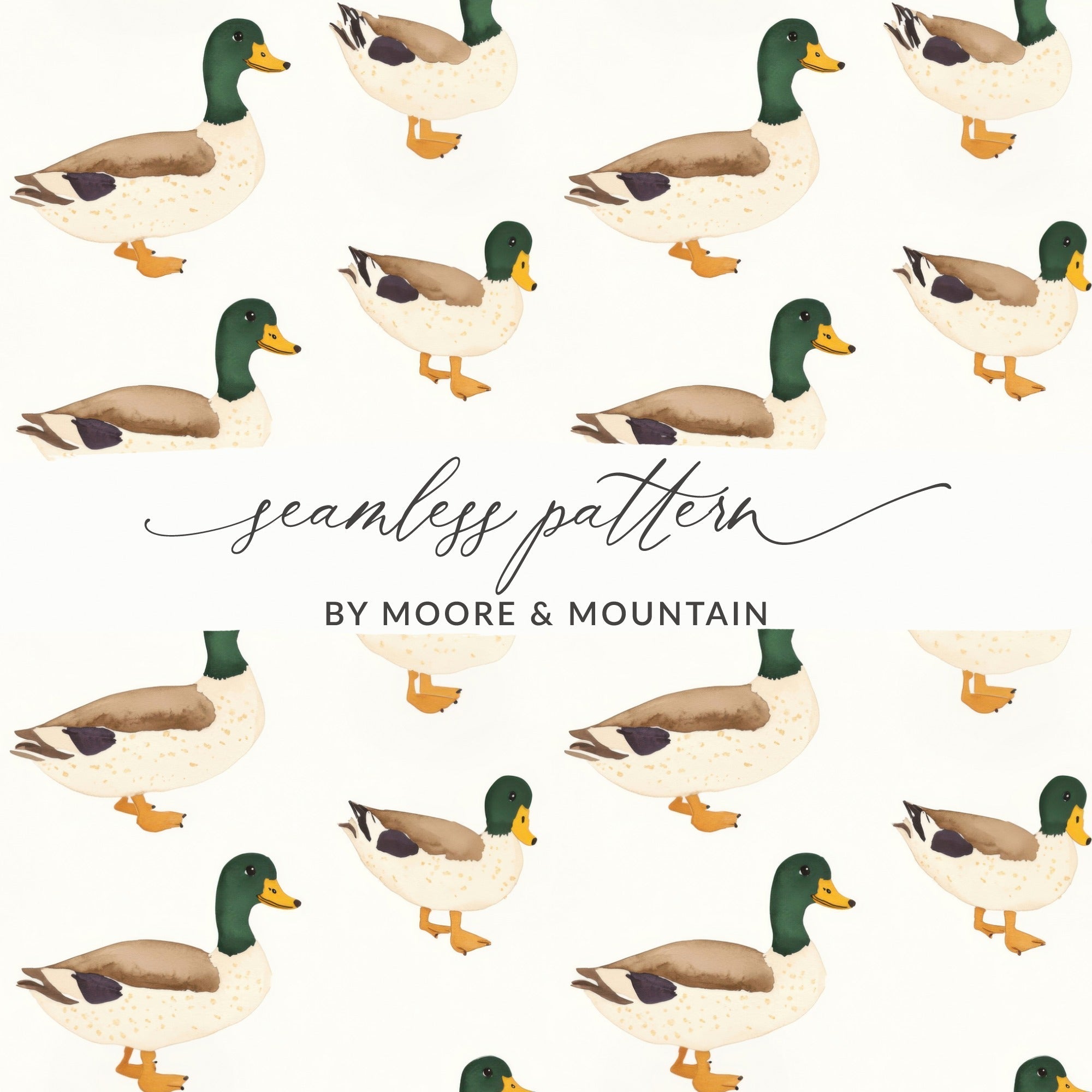 Mallard Duck Seamless Pattern, Charming Duck Pattern Artistic Design Seamless Repeat Digital