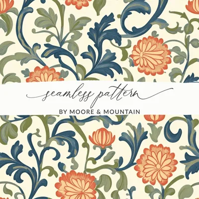 Marigold William Morris Seamless Orange Floral Pattern Dark Colors Digital